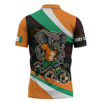 Ivory Coast Zipper Polo Shirt with Soccer Elephant and Tribal Pattern Design - Wonder Print Shop