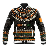 Ivory Coast Baseball Jacket with Ethnic Geometric Pattern and National Motto Design - Wonder Print Shop