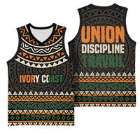 Ivory Coast Basketball Jersey with Ethnic Geometric Pattern and National Motto Design - Wonder Print Shop