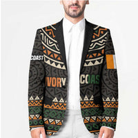 Ivory Coast Blazer with Ethnic Geometric Pattern and National Motto Design - Wonder Print Shop