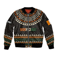 Ivory Coast Bomber Jacket with Ethnic Geometric Pattern and National Motto Design - Wonder Print Shop