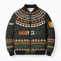 Ivory Coast Bomber Puffer Jacket with Ethnic Geometric Pattern and National Motto Design - Wonder Print Shop