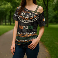 Ivory Coast Cross Shoulder Shirt with Ethnic Geometric Pattern and National Motto Design - Wonder Print Shop