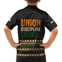 Ivory Coast Family Matching Off The Shoulder Long Sleeve Dress and Hawaiian Shirt with Ethnic Geometric Pattern and National Motto Design - Wonder Print Shop