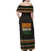 Ivory Coast Family Matching Off Shoulder Maxi Dress and Hawaiian Shirt with Ethnic Geometric Pattern and National Motto Design - Wonder Print Shop