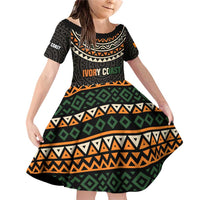 Ivory Coast Family Matching Off Shoulder Short Dress and Hawaiian Shirt with Ethnic Geometric Pattern and National Motto Design - Wonder Print Shop