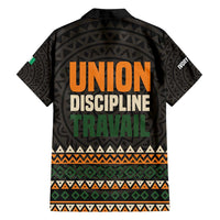 Ivory Coast Family Matching Off Shoulder Short Dress and Hawaiian Shirt with Ethnic Geometric Pattern and National Motto Design - Wonder Print Shop