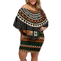 Ivory Coast Family Matching Off Shoulder Short Dress and Hawaiian Shirt with Ethnic Geometric Pattern and National Motto Design - Wonder Print Shop