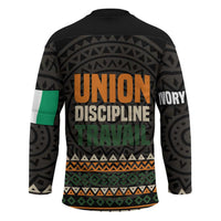 Ivory Coast Hockey Jersey with Ethnic Geometric Pattern and National Motto Design - Wonder Print Shop