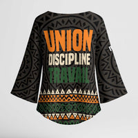 Ivory Coast Kimono Sleeve Blouse with Ethnic Geometric Pattern and National Motto Design - Wonder Print Shop