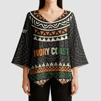 Ivory Coast Kimono Sleeve Blouse with Ethnic Geometric Pattern and National Motto Design - Wonder Print Shop
