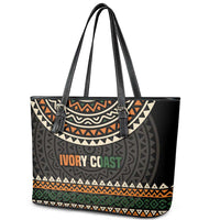 Ivory Coast Leather Tote Bag with Ethnic Geometric Pattern and National Motto Design - Wonder Print Shop