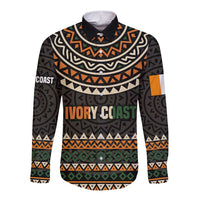 Ivory Coast Long Sleeve Button Shirt with Ethnic Geometric Pattern and National Motto Design - Wonder Print Shop