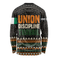Ivory Coast Long Sleeve Shirt with Ethnic Geometric Pattern and National Motto Design - Wonder Print Shop