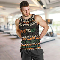 Ivory Coast Men Tank Top with Ethnic Geometric Pattern and National Motto Design - Wonder Print Shop