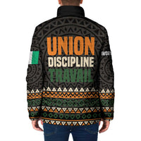 Ivory Coast Padded Jacket with Ethnic Geometric Pattern and National Motto Design - Wonder Print Shop