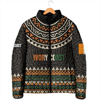 Ivory Coast Padded Jacket with Ethnic Geometric Pattern and National Motto Design - Wonder Print Shop