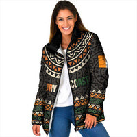 Ivory Coast Padded Jacket with Ethnic Geometric Pattern and National Motto Design - Wonder Print Shop