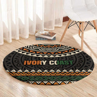 Ivory Coast Round Carpet with Ethnic Geometric Pattern and National Motto Design - Wonder Print Shop