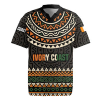 Ivory Coast Rugby Jersey with Ethnic Geometric Pattern and National Motto Design - Wonder Print Shop