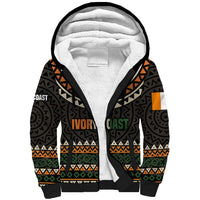 Ivory Coast Sherpa Hoodie with Ethnic Geometric Pattern and National Motto Design - Wonder Print Shop