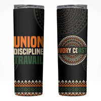 Ivory Coast Skinny Tumbler with Ethnic Geometric Pattern and National Motto Design - Wonder Print Shop