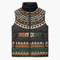 Ivory Coast Sleeveless Puffer Jacket with Ethnic Geometric Pattern and National Motto Design - Wonder Print Shop