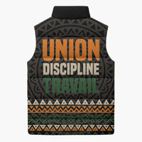 Ivory Coast Sleeveless Puffer Jacket with Ethnic Geometric Pattern and National Motto Design - Wonder Print Shop