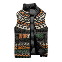 Ivory Coast Sleeveless Puffer Jacket with Ethnic Geometric Pattern and National Motto Design - Wonder Print Shop