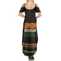 Ivory Coast Summer Maxi Dress with Ethnic Geometric Pattern and National Motto Design - Wonder Print Shop