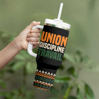 Ivory Coast Tumbler With Handle with Ethnic Geometric Pattern and National Motto Design - Wonder Print Shop