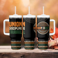 Ivory Coast Tumbler With Handle with Ethnic Geometric Pattern and National Motto Design - Wonder Print Shop