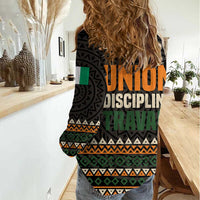 Ivory Coast Women Casual Shirt with Ethnic Geometric Pattern and National Motto Design - Wonder Print Shop