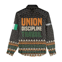 Ivory Coast Women Casual Shirt with Ethnic Geometric Pattern and National Motto Design - Wonder Print Shop
