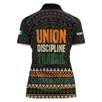 Ivory Coast Women Polo Shirt with Ethnic Geometric Pattern and National Motto Design - Wonder Print Shop