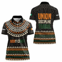 Ivory Coast Women Polo Shirt with Ethnic Geometric Pattern and National Motto Design - Wonder Print Shop