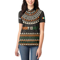 Ivory Coast Women Polo Shirt with Ethnic Geometric Pattern and National Motto Design - Wonder Print Shop