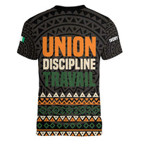 Ivory Coast Women V-Neck T-Shirt with Ethnic Geometric Pattern and National Motto Design - Wonder Print Shop