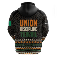 Ivory Coast Zip Hoodie with Ethnic Geometric Pattern and National Motto Design - Wonder Print Shop