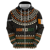 Ivory Coast Zip Hoodie with Ethnic Geometric Pattern and National Motto Design - Wonder Print Shop