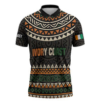 Ivory Coast Zipper Polo Shirt with Ethnic Geometric Pattern and National Motto Design - Wonder Print Shop