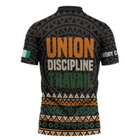 Ivory Coast Zipper Polo Shirt with Ethnic Geometric Pattern and National Motto Design - Wonder Print Shop