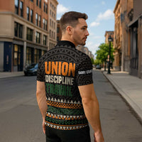 Ivory Coast Zipper Polo Shirt with Ethnic Geometric Pattern and National Motto Design - Wonder Print Shop