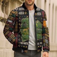 Ivory Coast Bomber Puffer Jacket with Taï National Park Wildlife Map Design - Wonder Print Shop