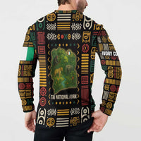 Ivory Coast Button Sweatshirt with Taï National Park Wildlife Map Design - Wonder Print Shop