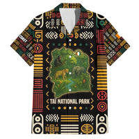Ivory Coast Family Matching Off Shoulder Short Dress and Hawaiian Shirt with Taï National Park Wildlife Map Design - Wonder Print Shop
