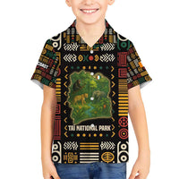 Ivory Coast Kid Hawaiian Shirt with Taï National Park Wildlife Map Design - Wonder Print Shop