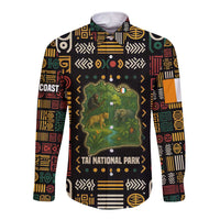 Ivory Coast Long Sleeve Button Shirt with Taï National Park Wildlife Map Design - Wonder Print Shop
