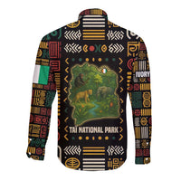 Ivory Coast Long Sleeve Button Shirt with Taï National Park Wildlife Map Design - Wonder Print Shop