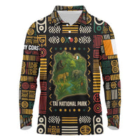 Ivory Coast Long Sleeve Polo Shirt with Taï National Park Wildlife Map Design - Wonder Print Shop